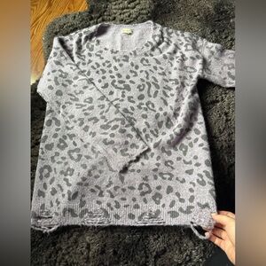Gray Leopard Print Sweater
